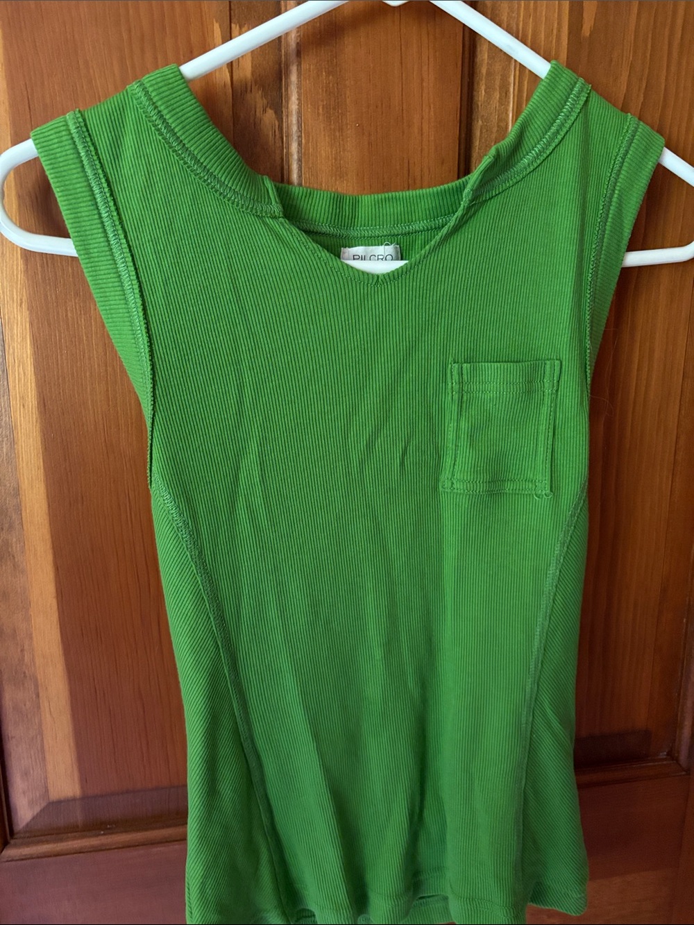 Pilcro Bright Green Ribbed Tank with Chest Pocket